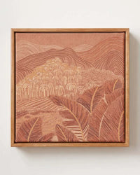 Amber Palms line-art palm grove canvas print in solid pine floating frame