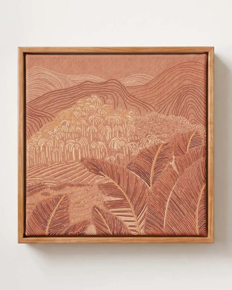 Amber Palms Canvas in Solid Pine Floating Frame