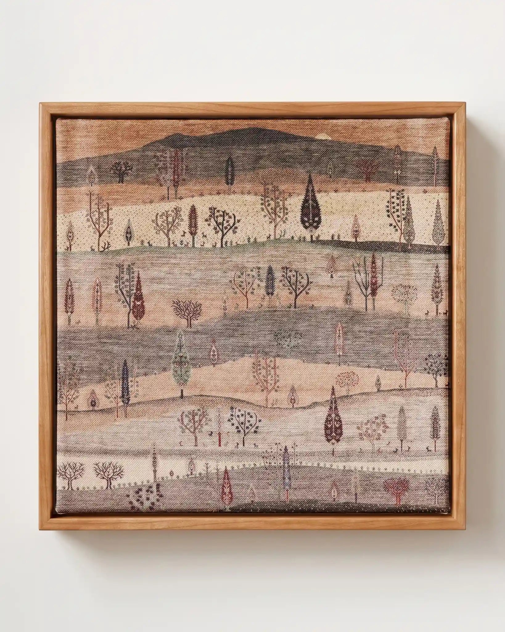 Boho Folk Grove Canvas in Solid Pine Floating Frame
