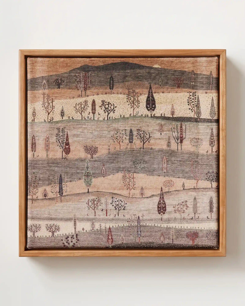 Boho Folk Grove woodland canvas print in solid pine floating frame