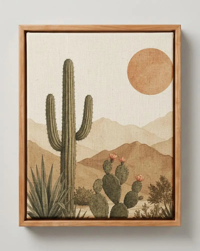 Desert Cactus Canvas Print  |Pine Floating Frame | Wall Art