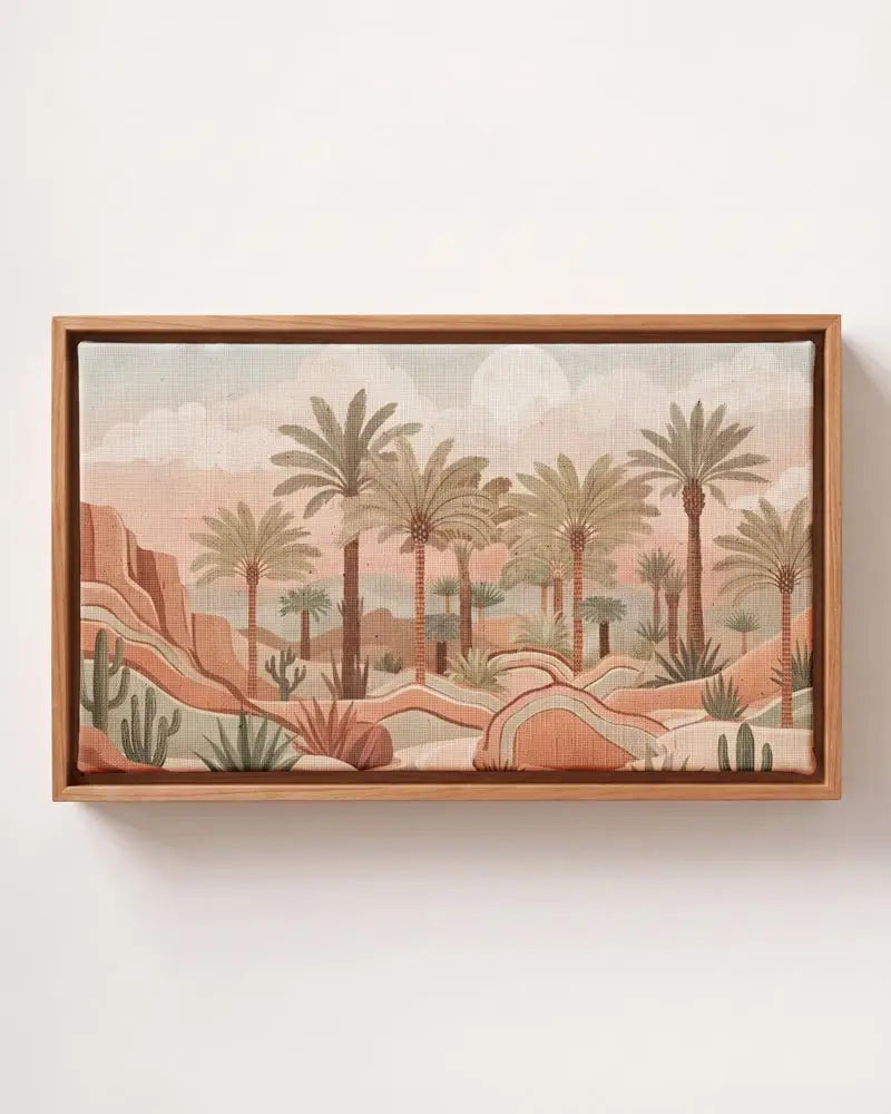 Desert Oasis Landscape Canvas Print | Pine Floating Frame | Wall Art