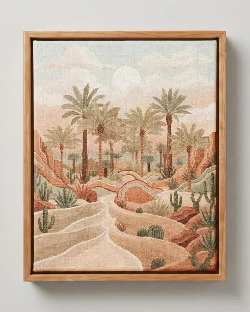 Desert Oasis Landscape Canvas Print | Pine Floating Frame | Wall Art