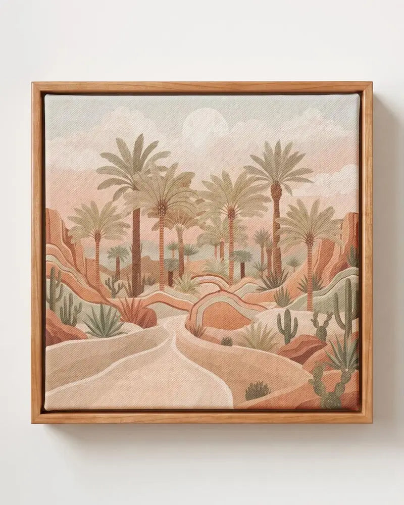 Desert Oasis Landscape Canvas Print | Pine Floating Frame | Wall Art