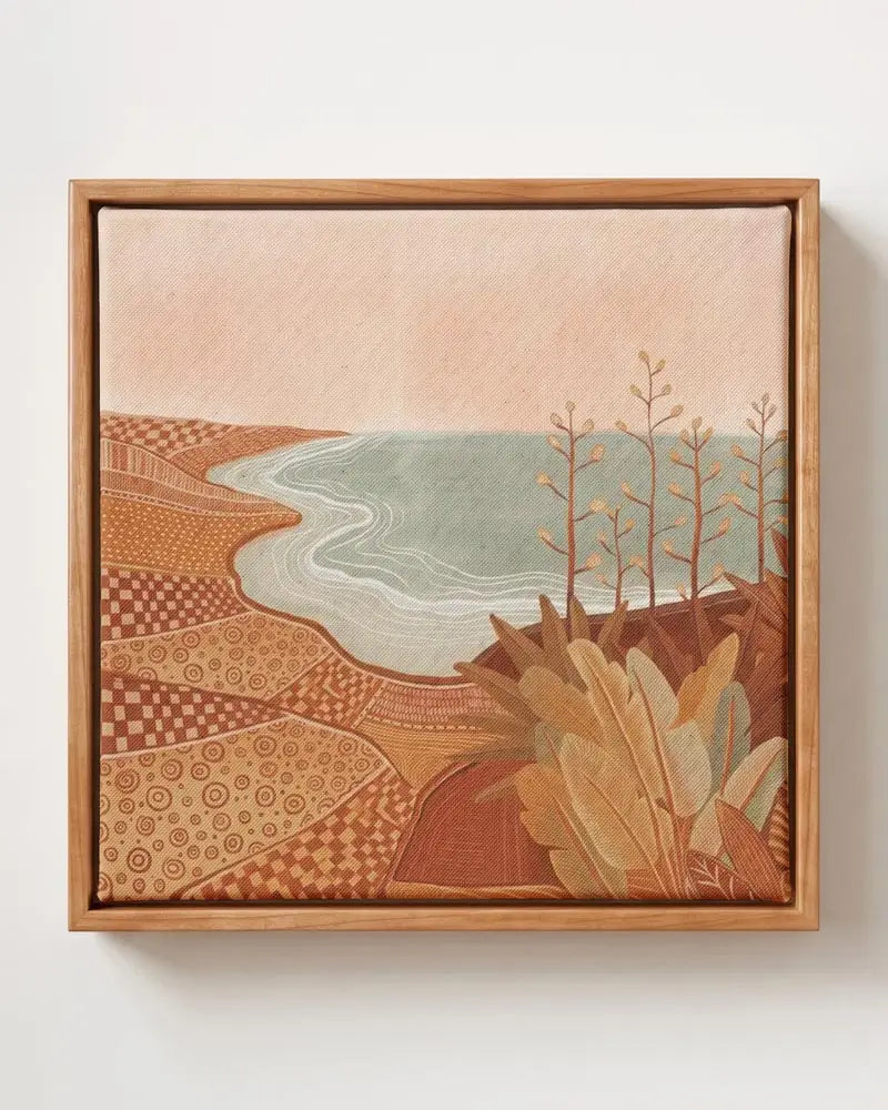 River Valley abstract landscape canvas print in solid pine floating frame
